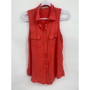 Maurices Red Sleeveless Button Up Shirt Collar Racerback Tank L